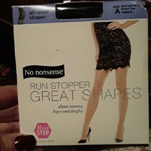 NWT No Nonsense Sz A Run Stopper Great Shapes All Over Shaper Pantyhose